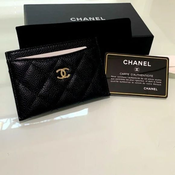 CHANEL GOLD Classic Black Caviar Leather Card Holder - Picture 9 of 15